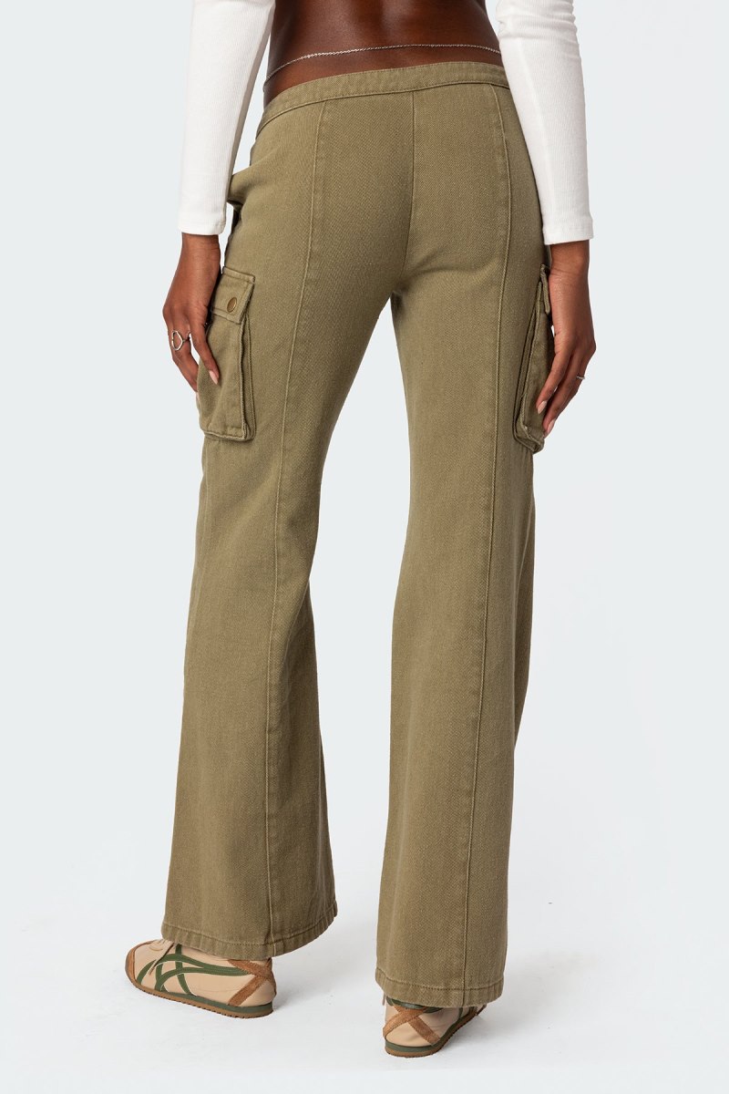 Edikted Sabri Low Rise Flared Cargo Jeans Olive | USA DS043494U2