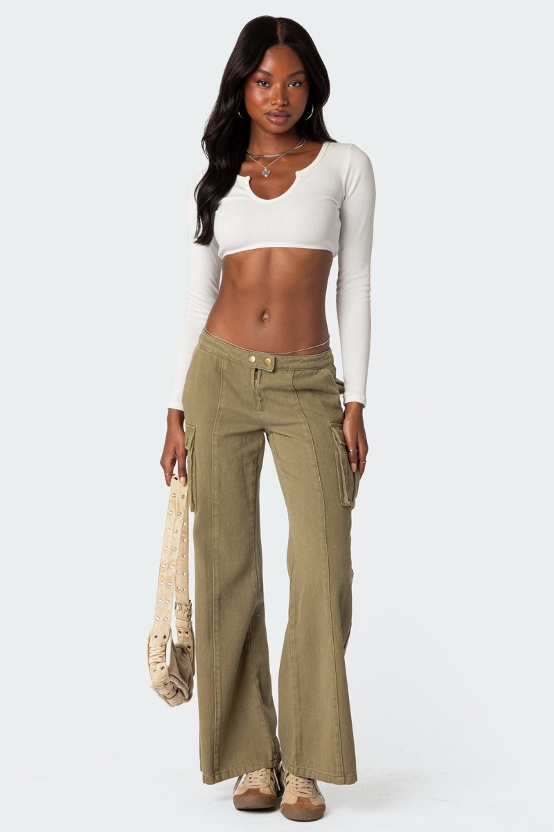 Edikted Sabri Low Rise Flared Cargo Jeans Olive | USA DS043494U2