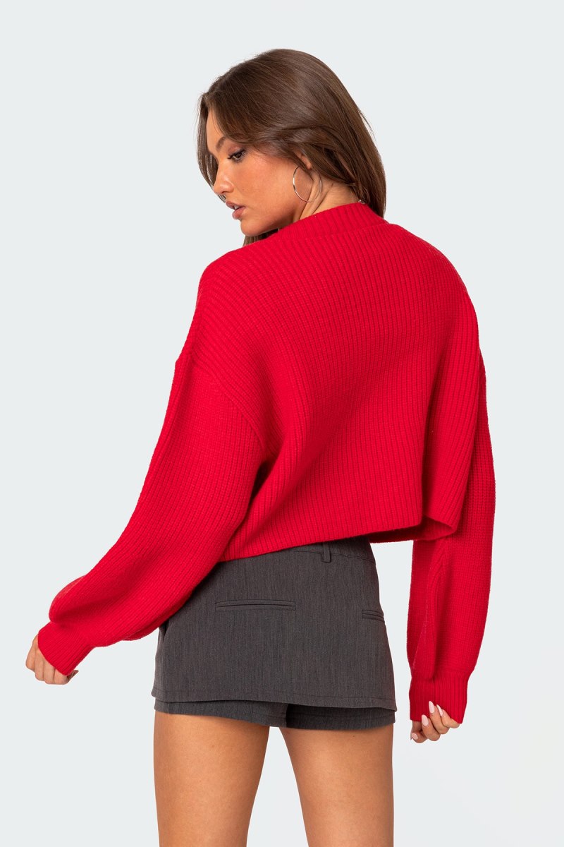Edikted Sabrina Chunky Knit Cropped Cardigan Long Sleeve Tops Brown | USA RN911761F8