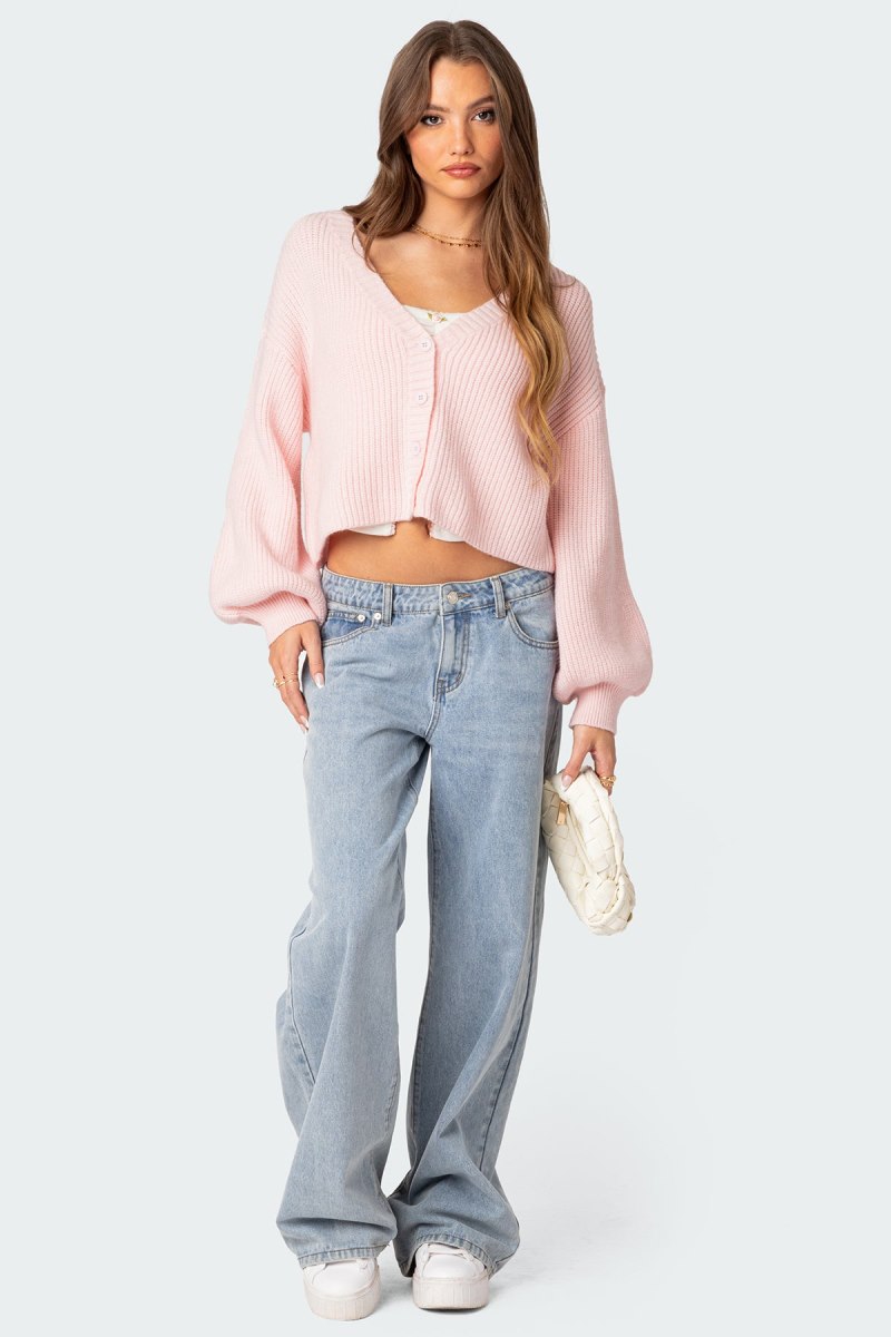 Edikted Sabrina Chunky Knit Cropped Cardigan Brown | USA KD004660S5