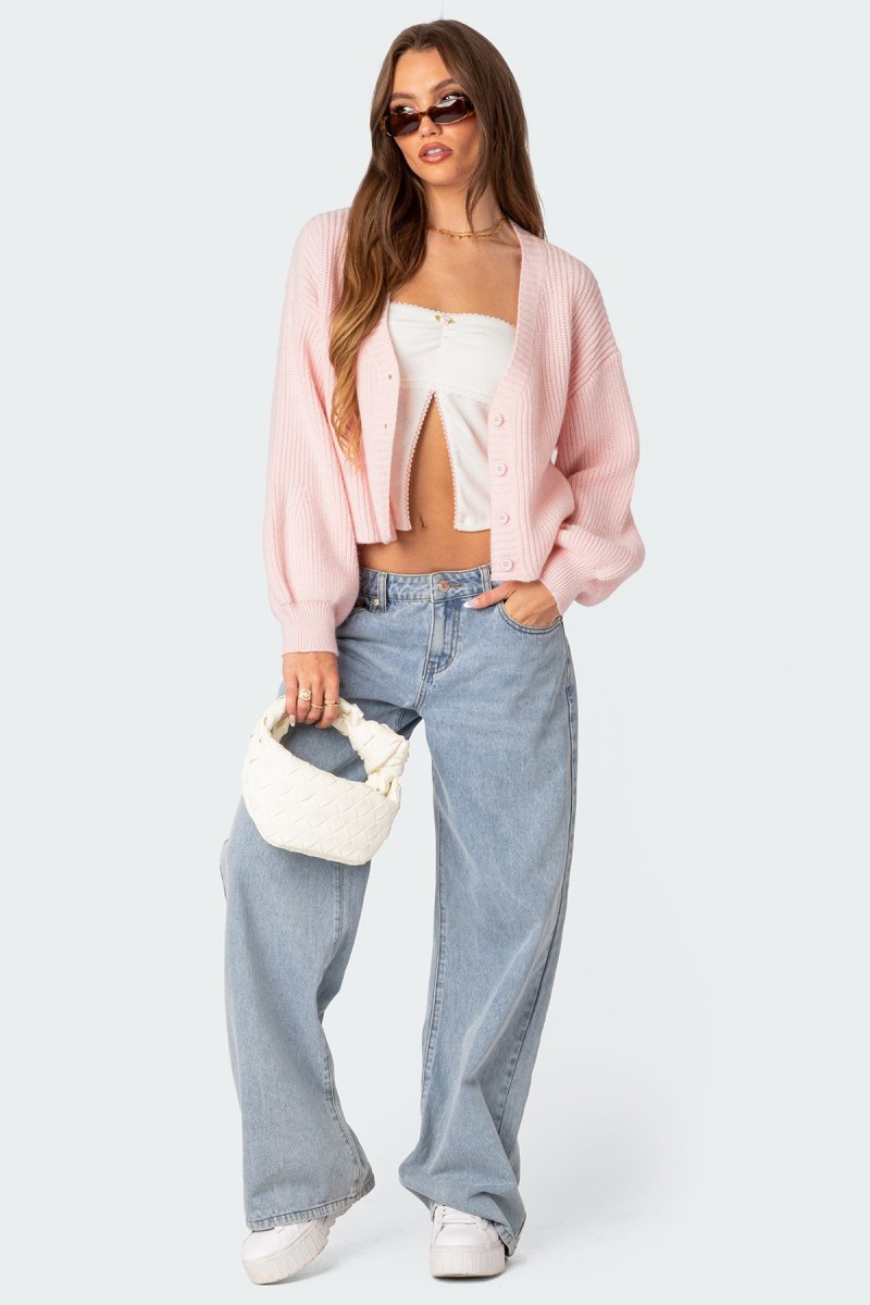 Edikted Sabrina Chunky Knit Cropped Cardigan Brown | USA KD004660S5