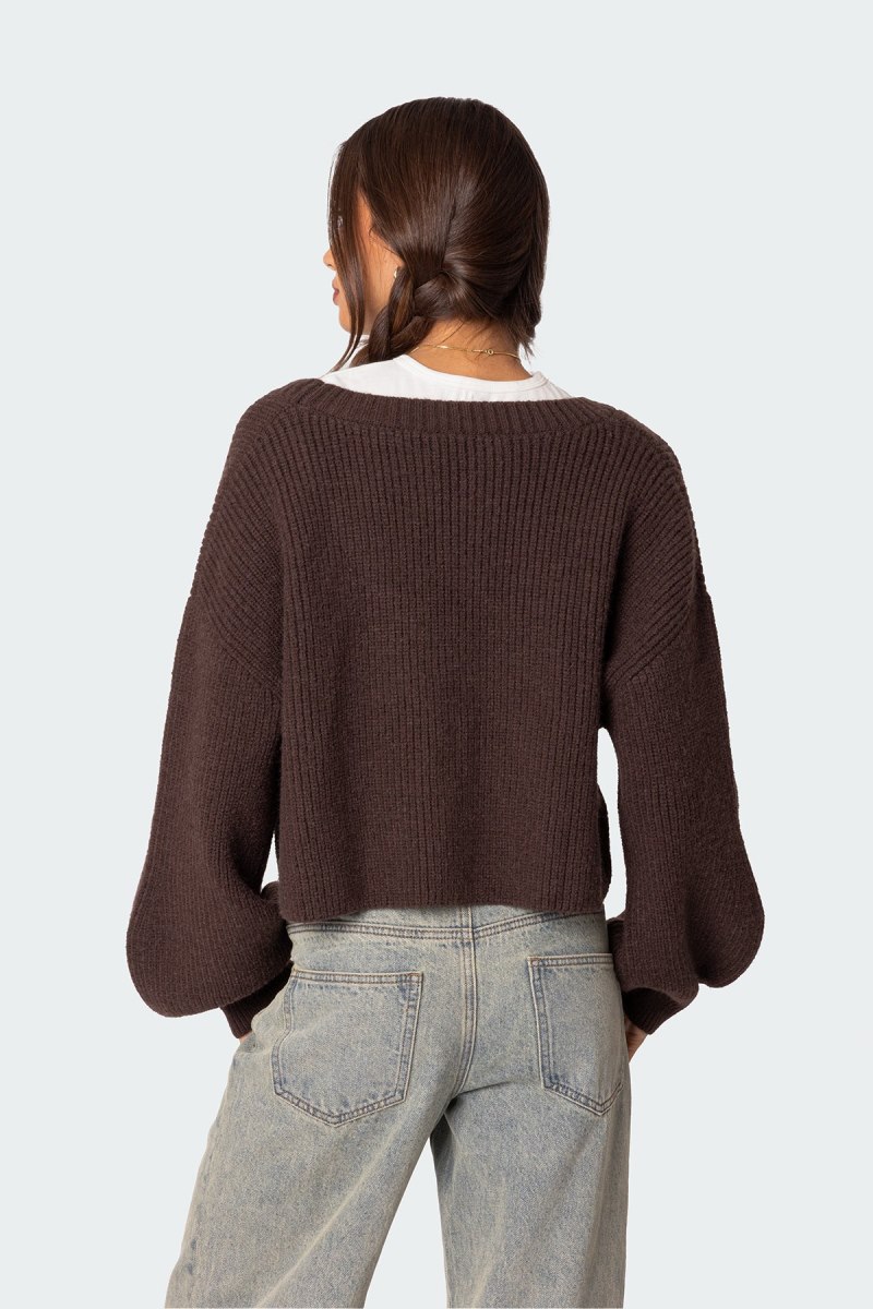 Edikted Sabrina Chunky Knit Cropped Cardigan Brown | USA YL172717F8