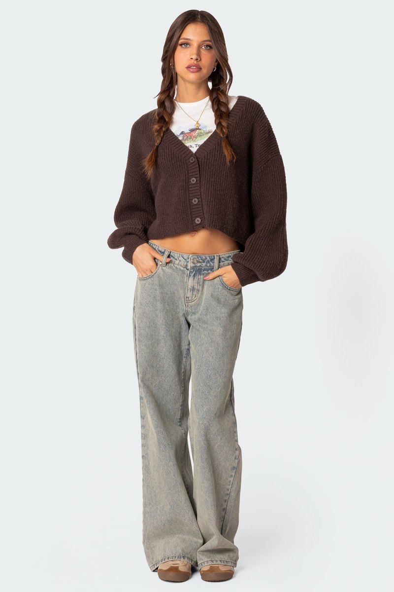 Edikted Sabrina Chunky Knit Cropped Cardigan Brown | USA YL172717F8
