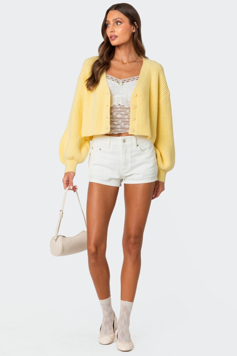 Edikted Sabrina Chunky Knit Cropped Cardigan Brown | USA XH151145U7