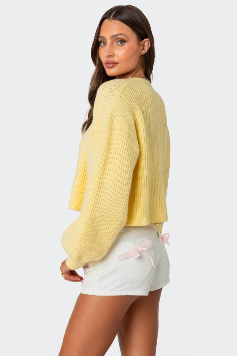 Edikted Sabrina Chunky Knit Cropped Cardigan Brown | USA XH151145U7