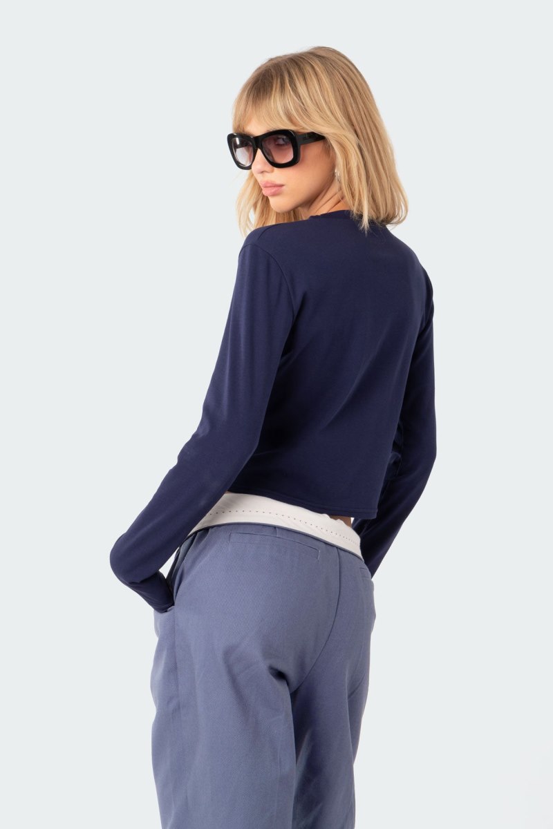 Edikted Sacramento T-Shirt Long Sleeve Tops Blue | USA LG500170W2