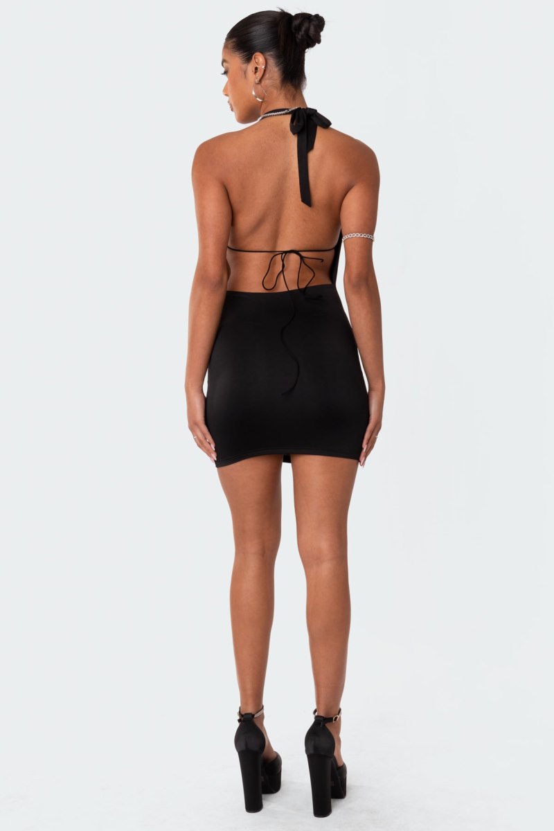 Edikted Sadie Open Back Mini Dress LBD Black | USA PH608730Q7