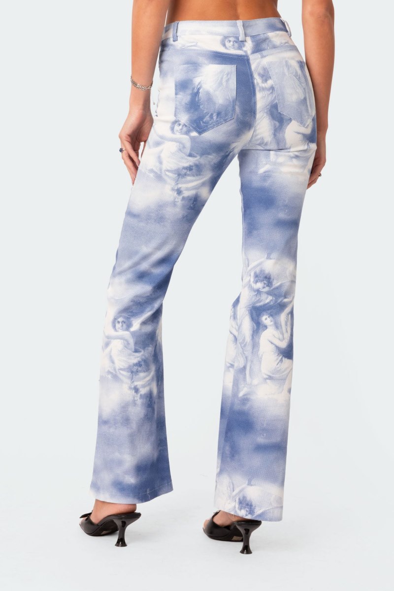 Edikted Saint Printed Flared Jeans Blue | USA DR534153B5