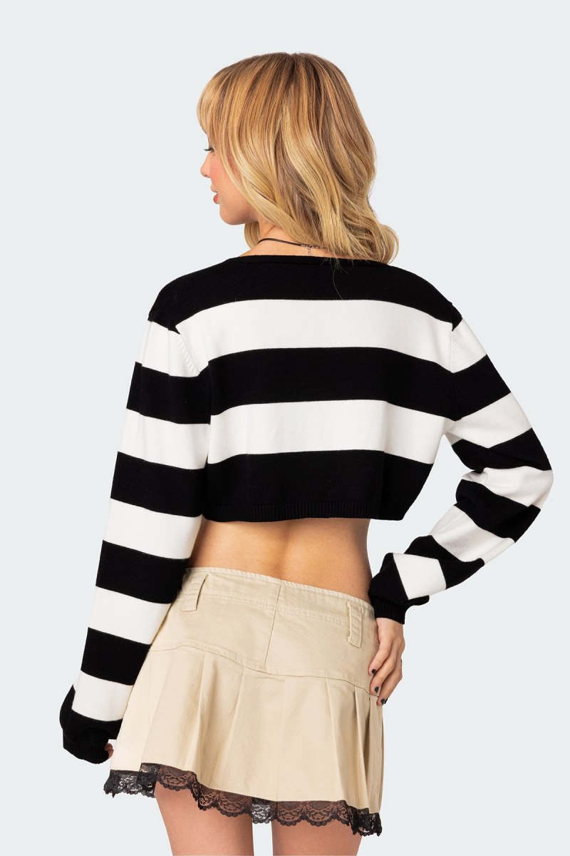 Edikted Sally Cropped Cardigan Crop Tops Black And White | USA DB662416G7