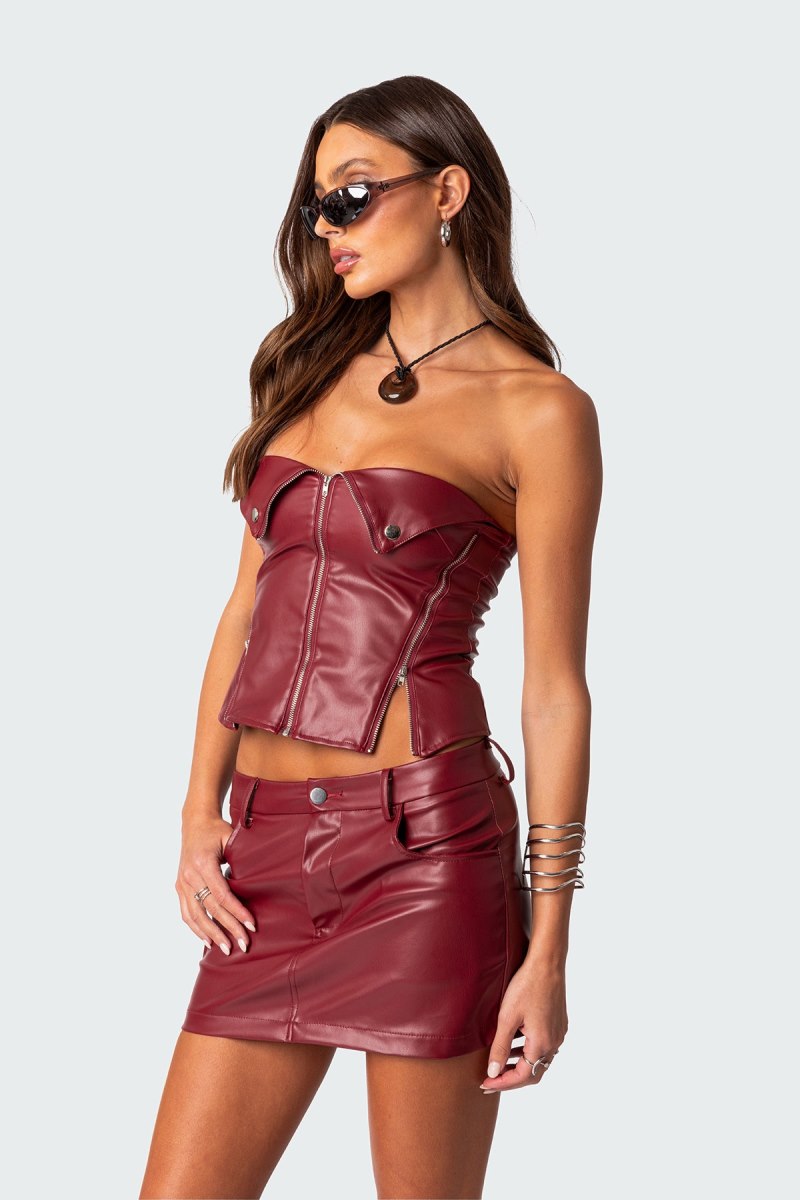 Edikted Sam Faux Leather Zip Corset Black | USA IY480998R6