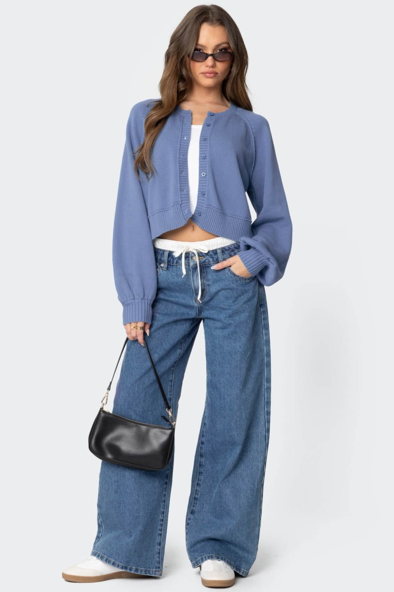 Edikted Sammi Puff Sleeve Knit Cardigan Blue | USA SW602050D7