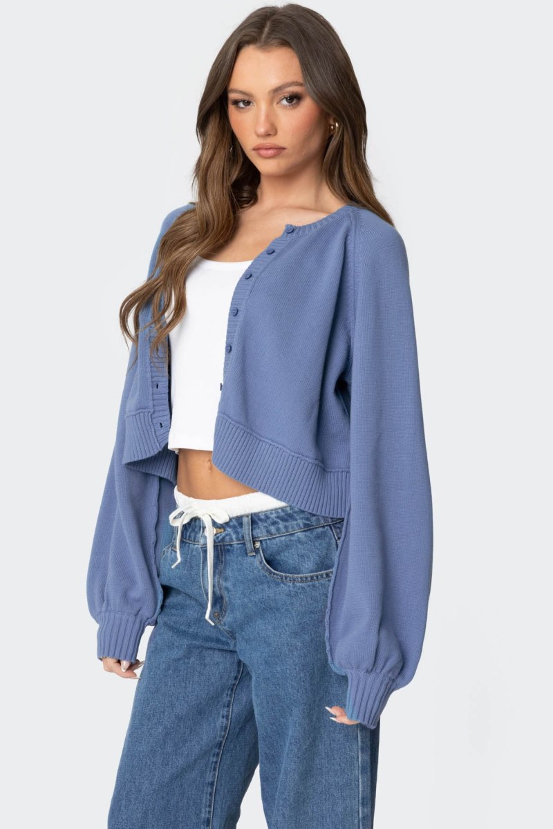 Edikted Sammi Puff Sleeve Knit Cardigan Blue | USA SW602050D7
