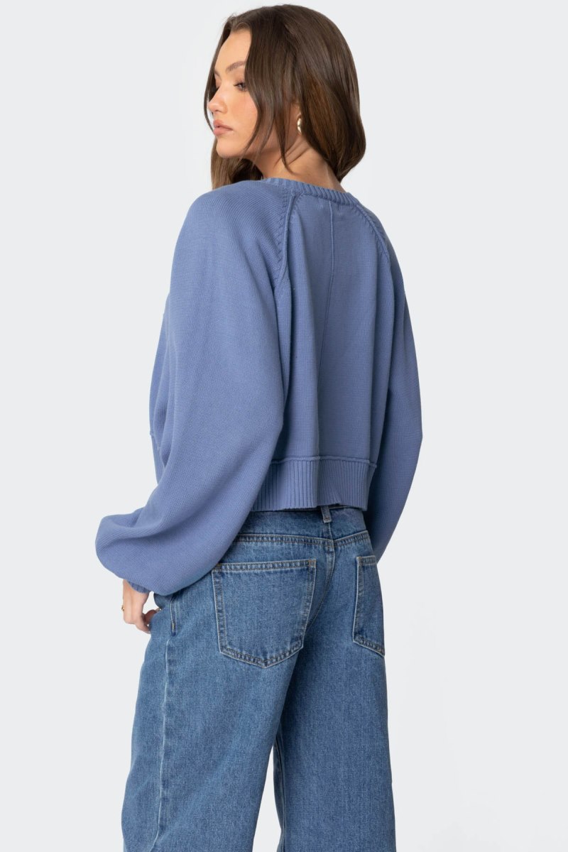 Edikted Sammi Puff Sleeve Knit Cardigan Blue | USA SW602050D7