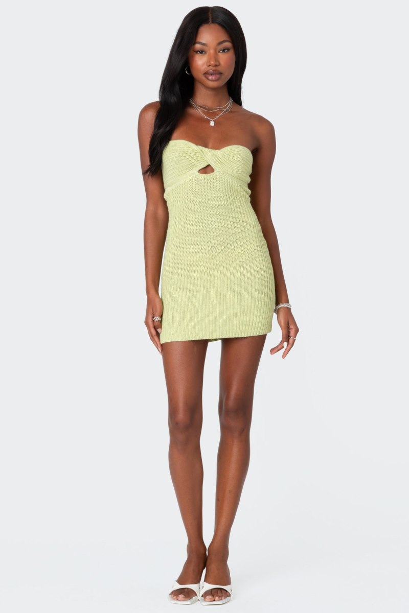 Edikted Sammie Twist Front Knit Mini Dress Green | USA RM649064M2