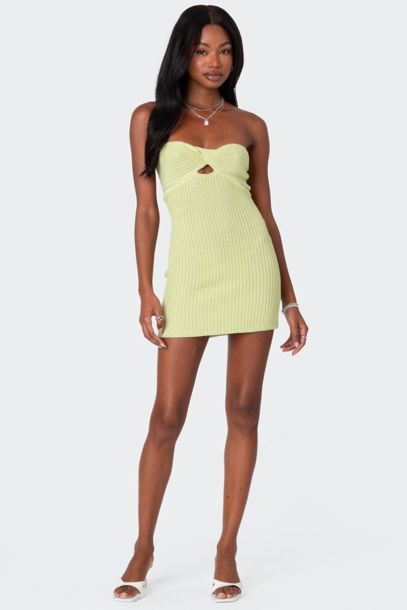 Edikted Sammie Twist Front Knit Mini Dress Green | USA RM649064M2