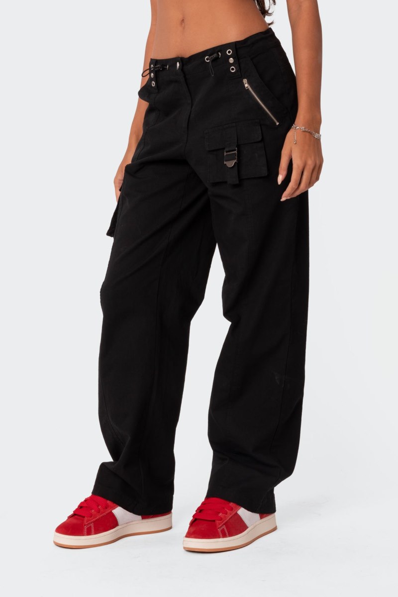 Edikted Saphire Low Rise Cargo Pants Black | USA JA688318K2
