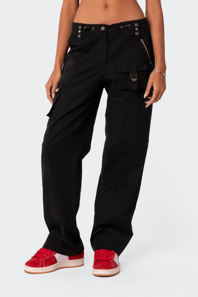 Edikted Saphire Low Rise Cargo Pants Black | USA XR809150G0