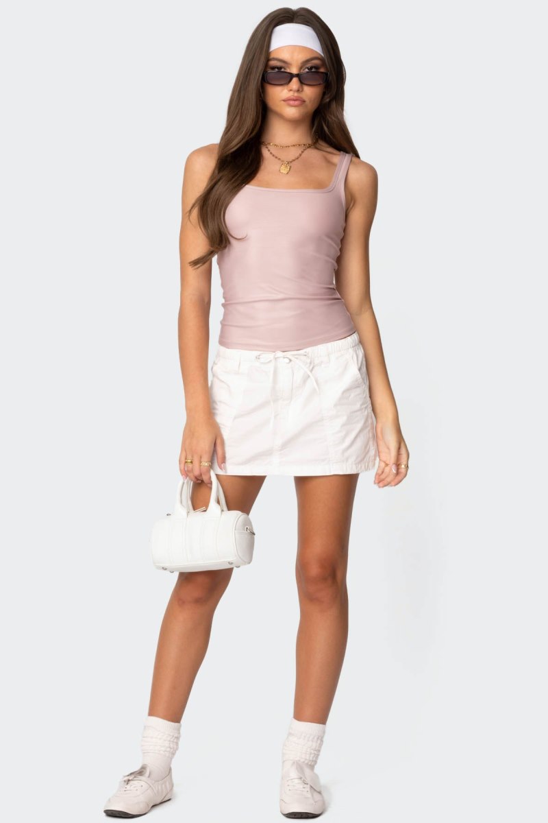 Edikted Sarah Shiny Square Neck Tank Top Pink | USA VB401280H0