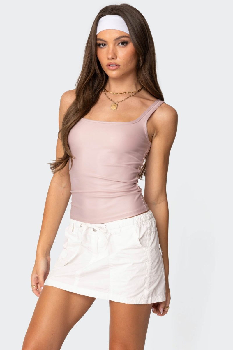 Edikted Sarah Shiny Square Neck Tank Top Pink | USA VB401280H0