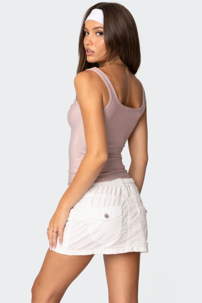 Edikted Sarah Shiny Square Neck Tank Top Pink | USA VB401280H0