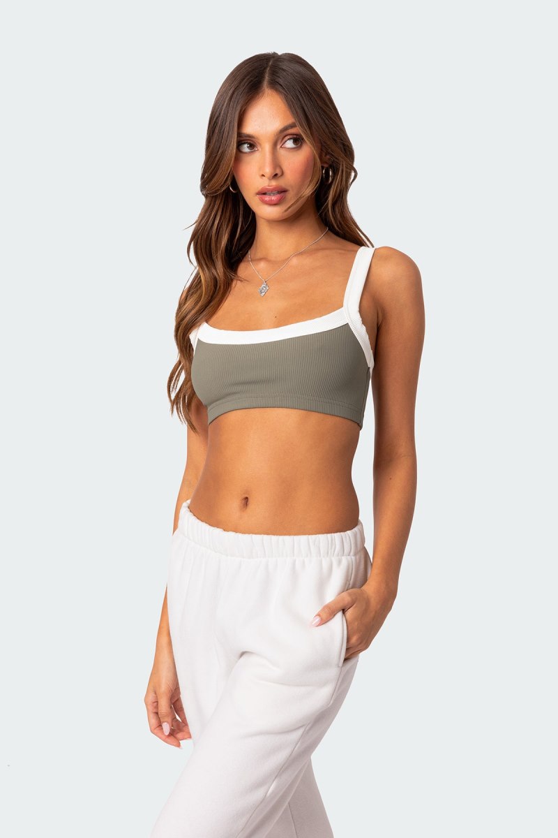 Edikted Sariah Ribbed Crop Tops Olive | USA AN750585F1