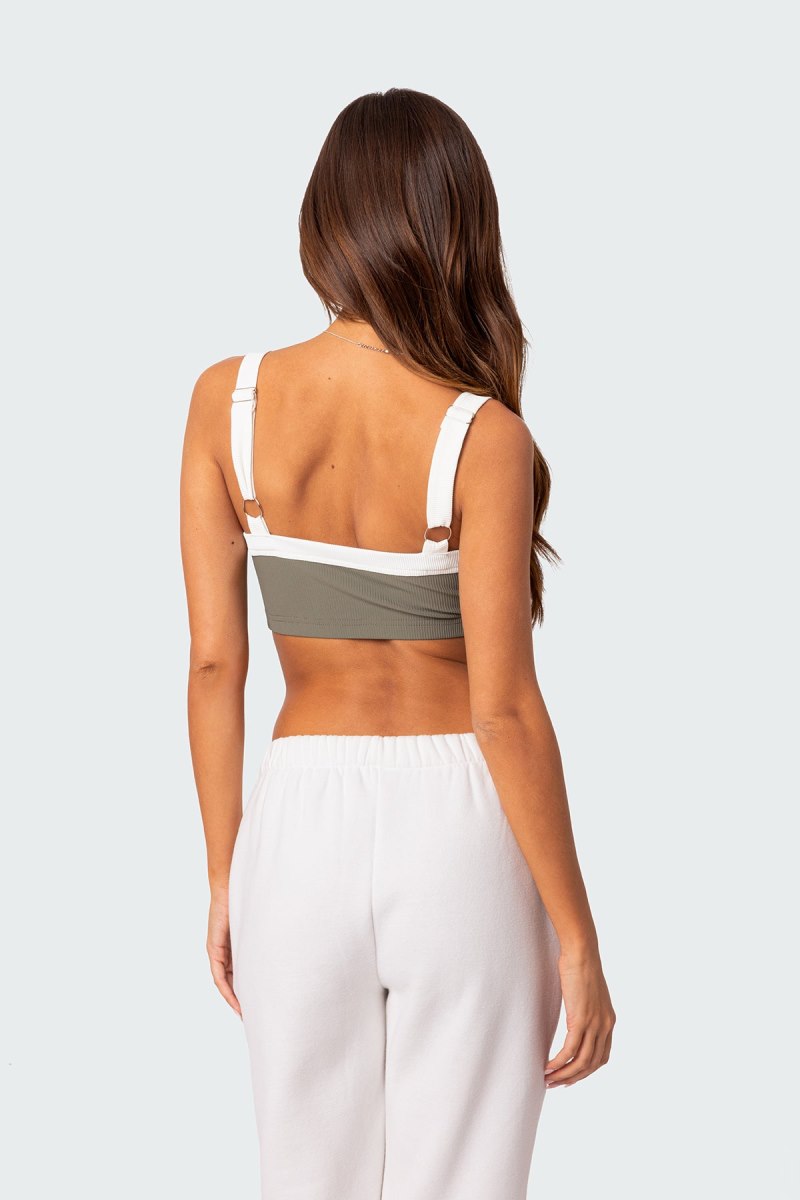 Edikted Sariah Ribbed Crop Tops Olive | USA AN750585F1