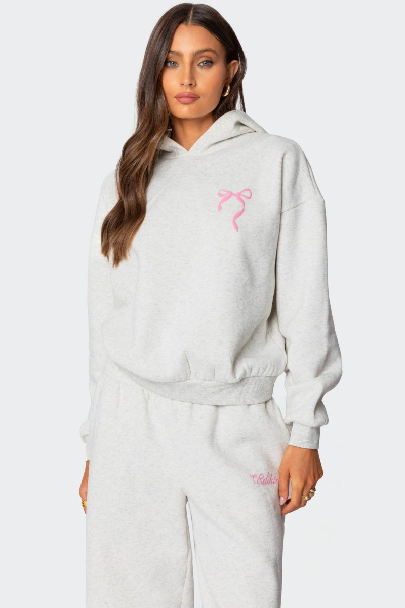 Edikted Sasha Bow Detail Hoodie Long Sleeve Tops Gray Melange | USA UA292319R8