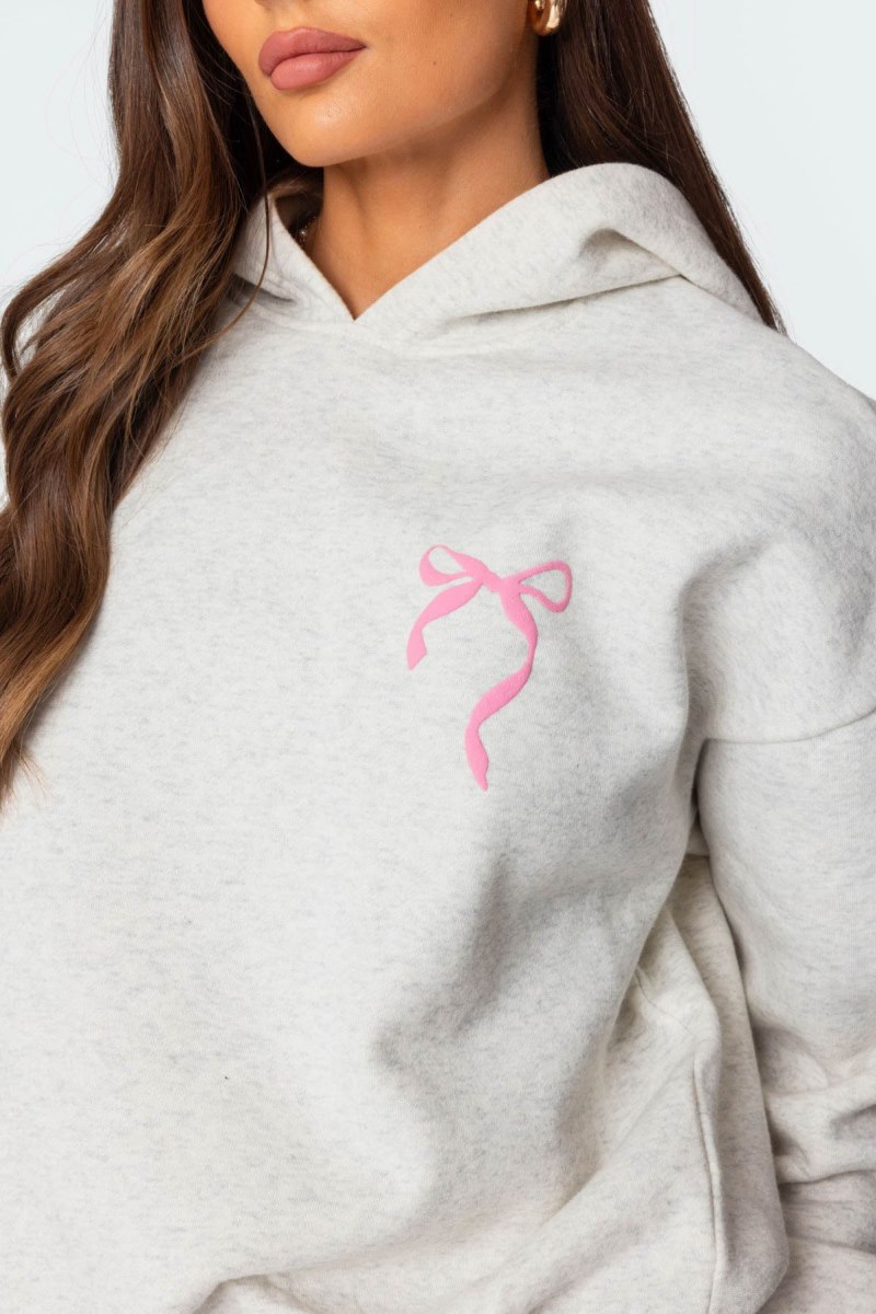 Edikted Sasha Bow Detail Hoodie Long Sleeve Tops Gray Melange | USA UA292319R8