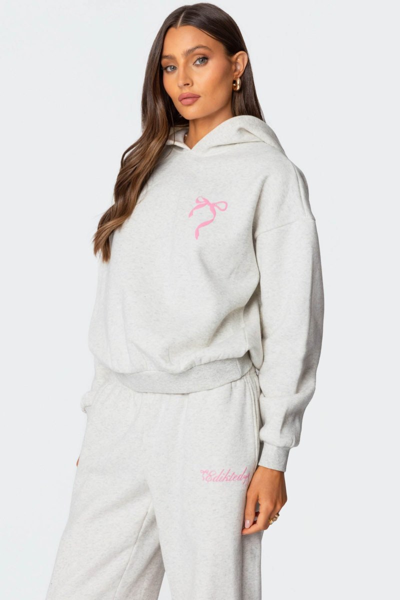 Edikted Sasha Bow Detail Hoodie Long Sleeve Tops Gray Melange | USA UA292319R8