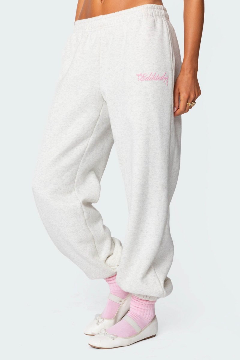 Edikted Sasha Bow Detail Sweatpants Pants Gray Melange | USA XF562716E5