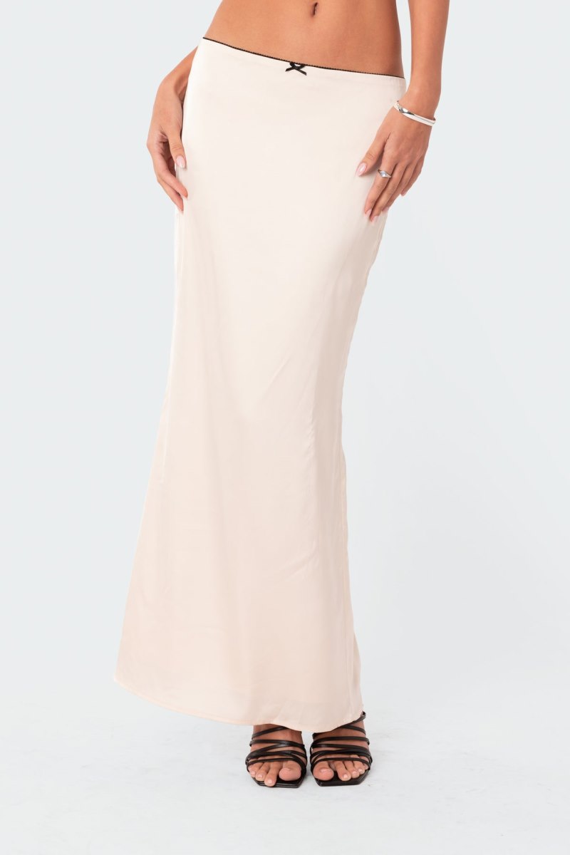 Edikted Satin Back Slitted Low Rise Maxi Skirts Beige | USA DL444524D7