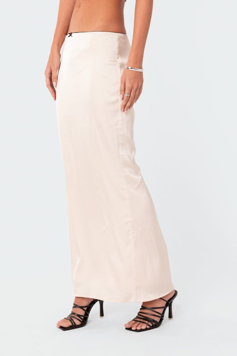 Edikted Satin Back Slitted Low Rise Maxi Skirts Beige | USA DL444524D7