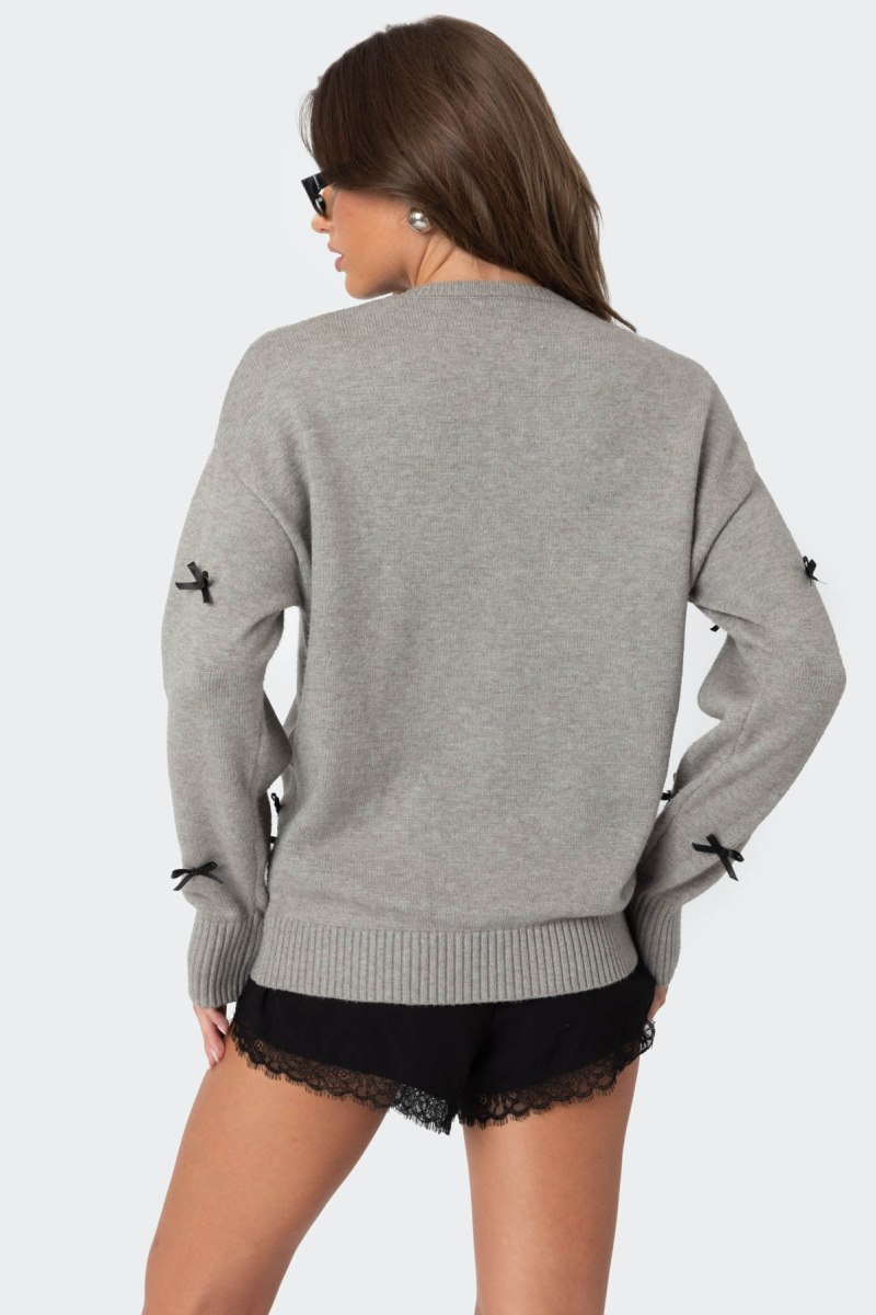 Edikted Satin Bow Oversized Sweater Cream | USA DU013461W9