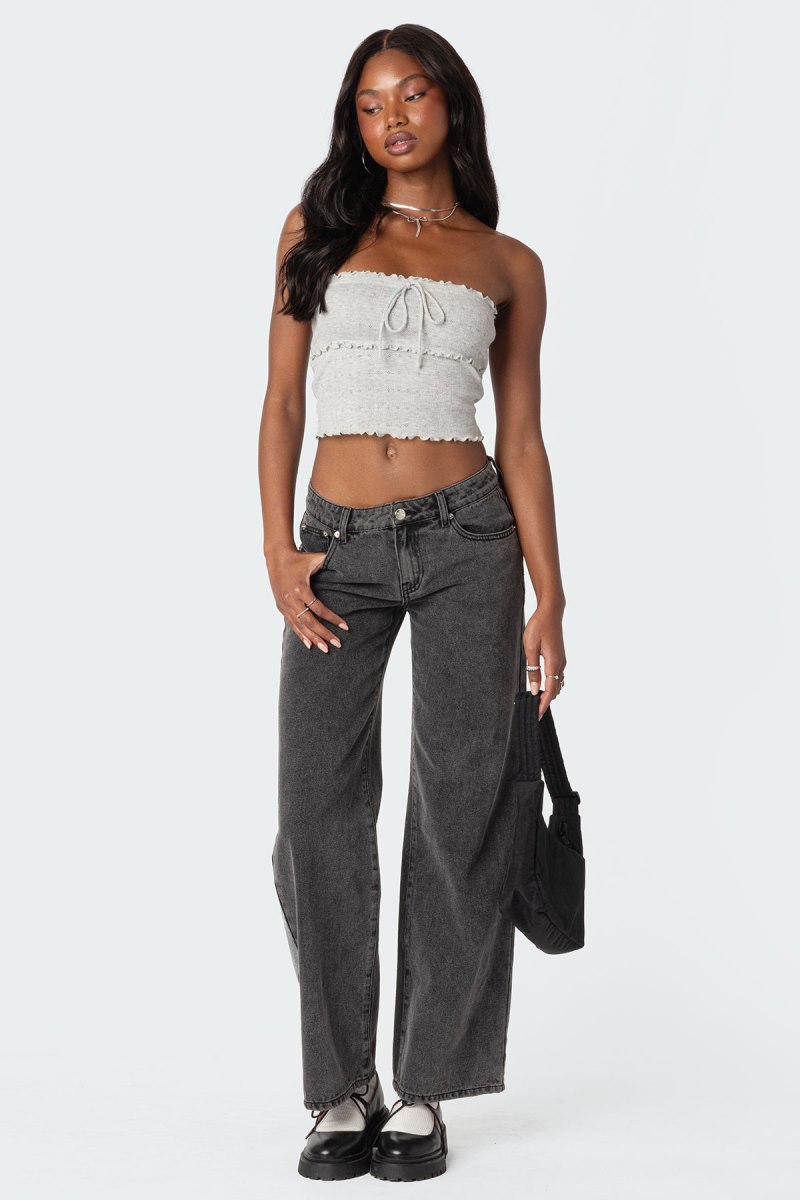 Edikted Savannah Pointelle Tube Strapless Tops Gray Melange | USA EK951925H6