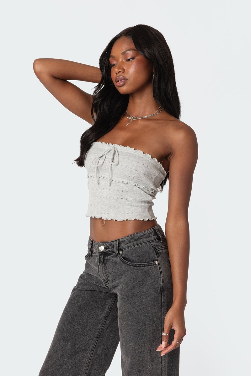 Edikted Savannah Pointelle Tube Strapless Tops Gray Melange | USA EK951925H6