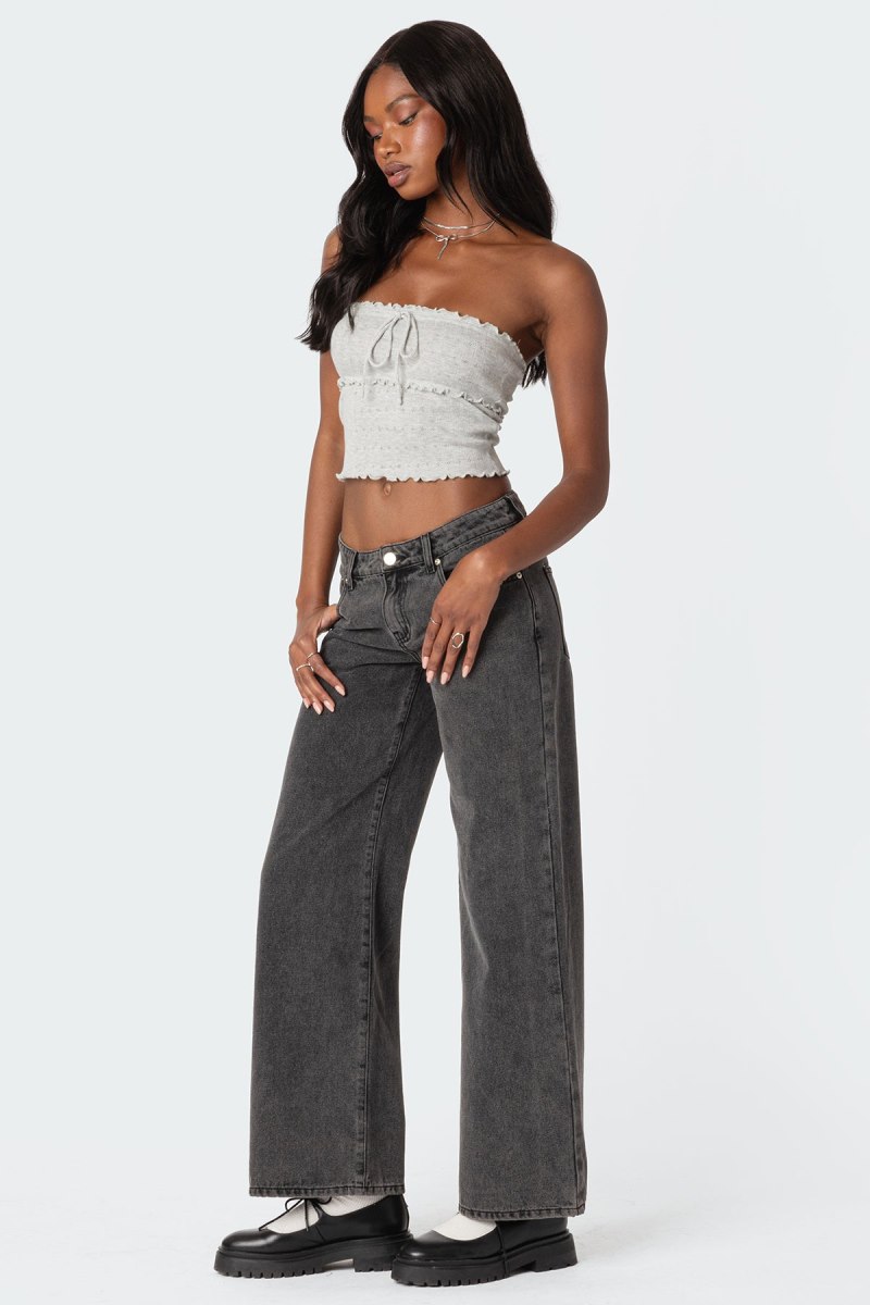 Edikted Savannah Pointelle Tube Strapless Tops Gray Melange | USA EK951925H6