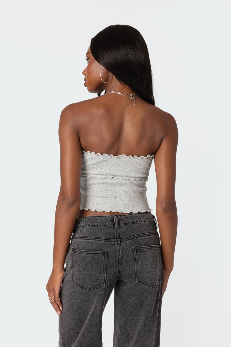 Edikted Savannah Pointelle Tube Strapless Tops Gray Melange | USA EK951925H6