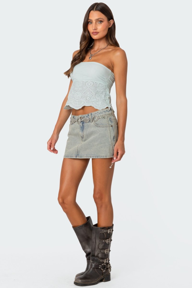 Edikted Scalloped Eyelet Tube Strapless Tops Mint | USA OC565746K5