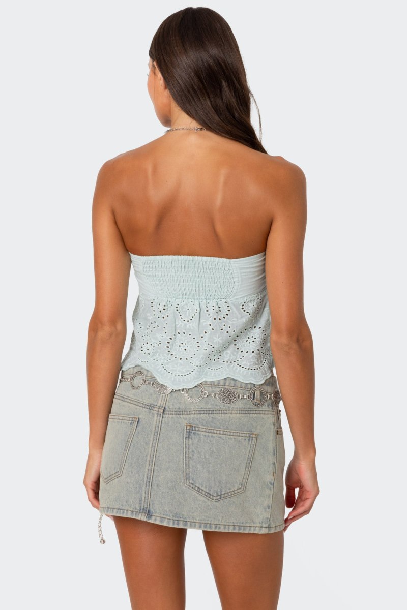 Edikted Scalloped Eyelet Tube Strapless Tops Mint | USA OC565746K5