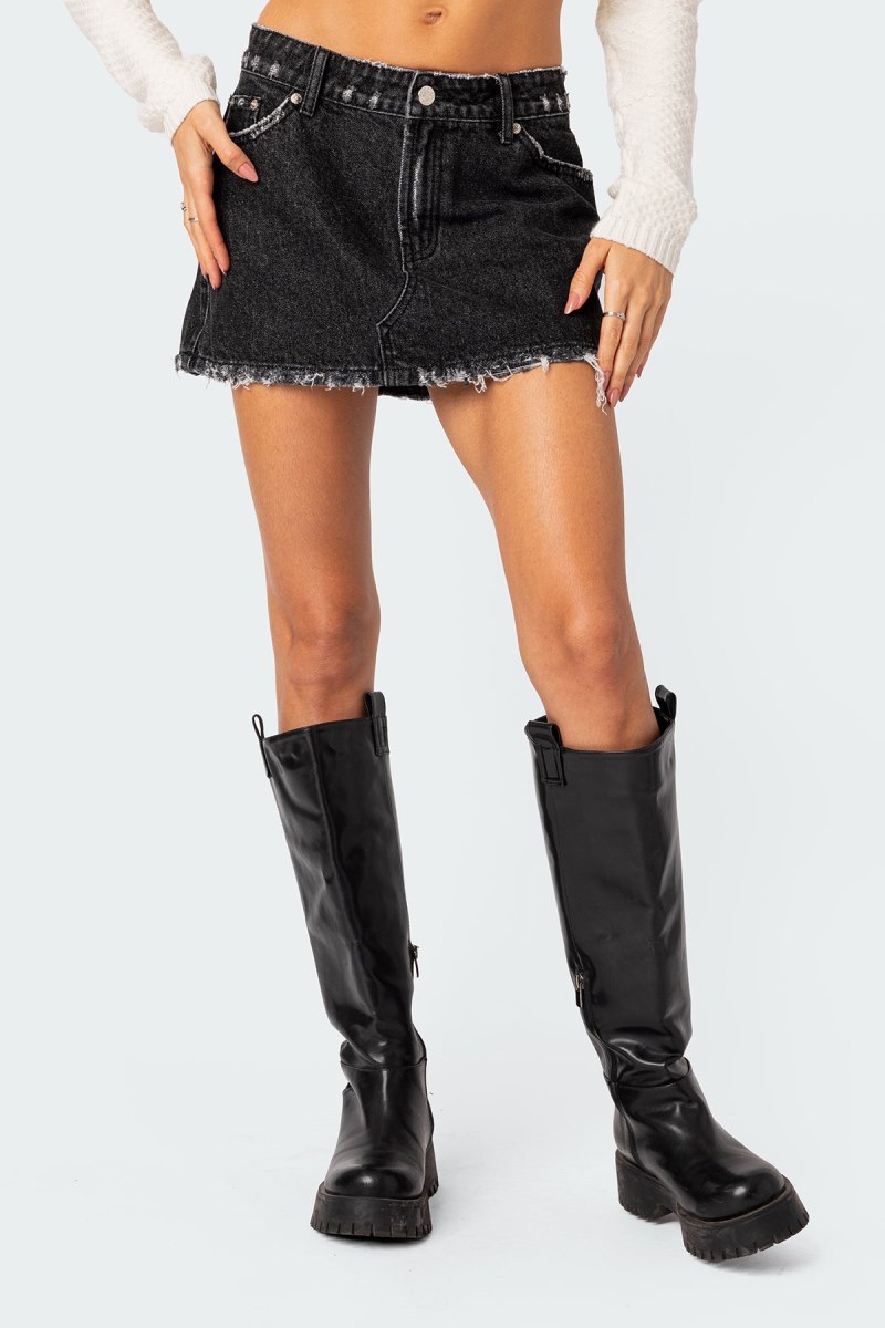 Edikted Scarlett Washed Denim Mini Skirts Black Washed | USA HG644944P0
