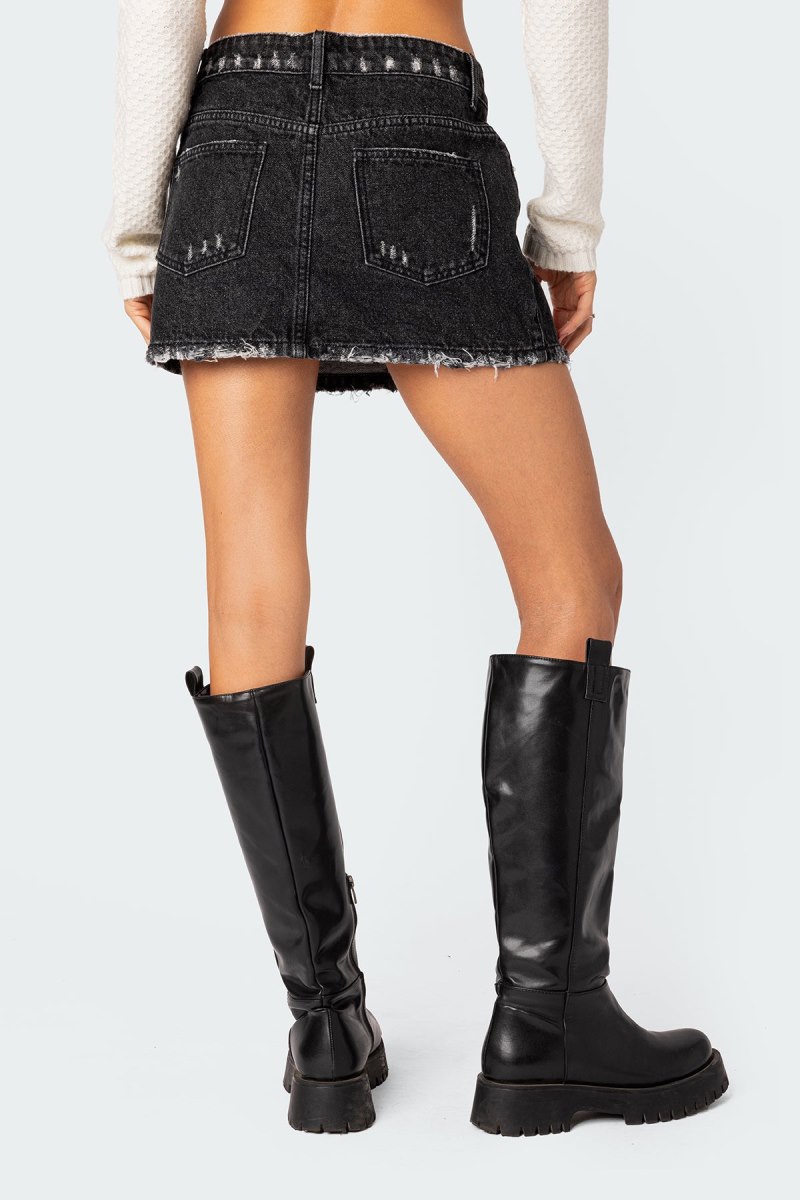 Edikted Scarlett Washed Denim Mini Skirts Black Washed | USA HG644944P0