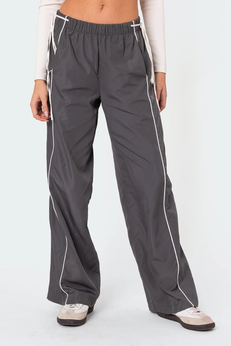 Edikted Scarlot Ribbon Track Pants Dark Gray | USA FE810331M3