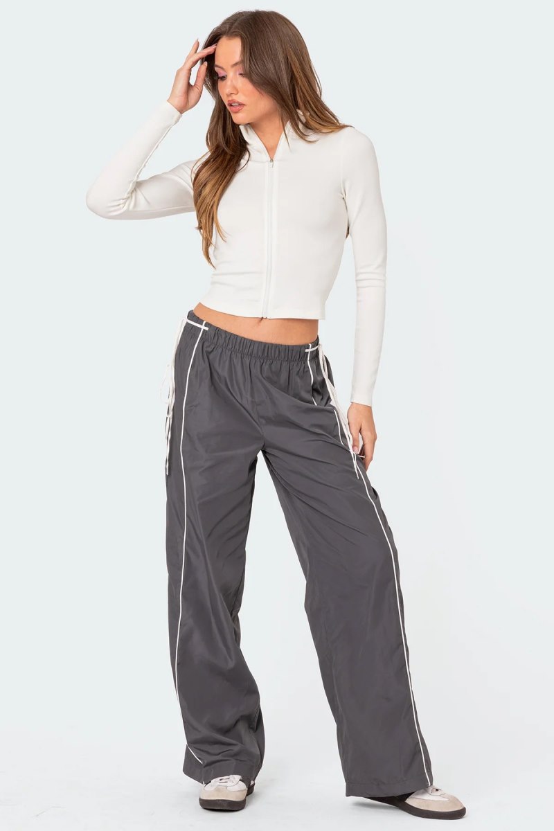 Edikted Scarlot Ribbon Track Pants Dark Gray | USA FE810331M3