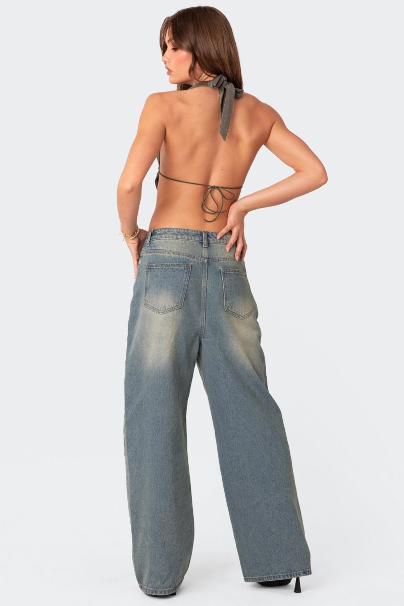 Edikted Scoop Neck Open Back Crop Tops Olive | USA FY864746S3