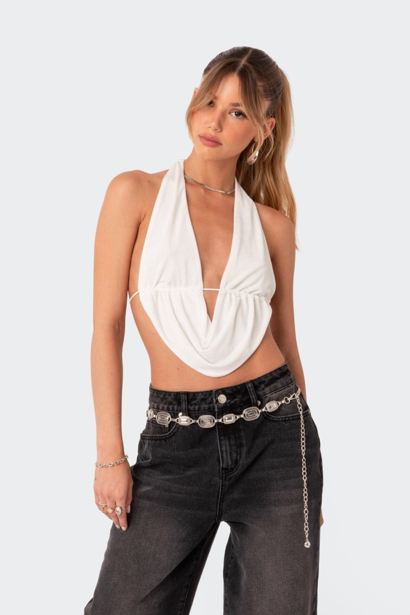 Edikted Scoop Neck Open Back Crop Tops Olive | USA ID143374U5
