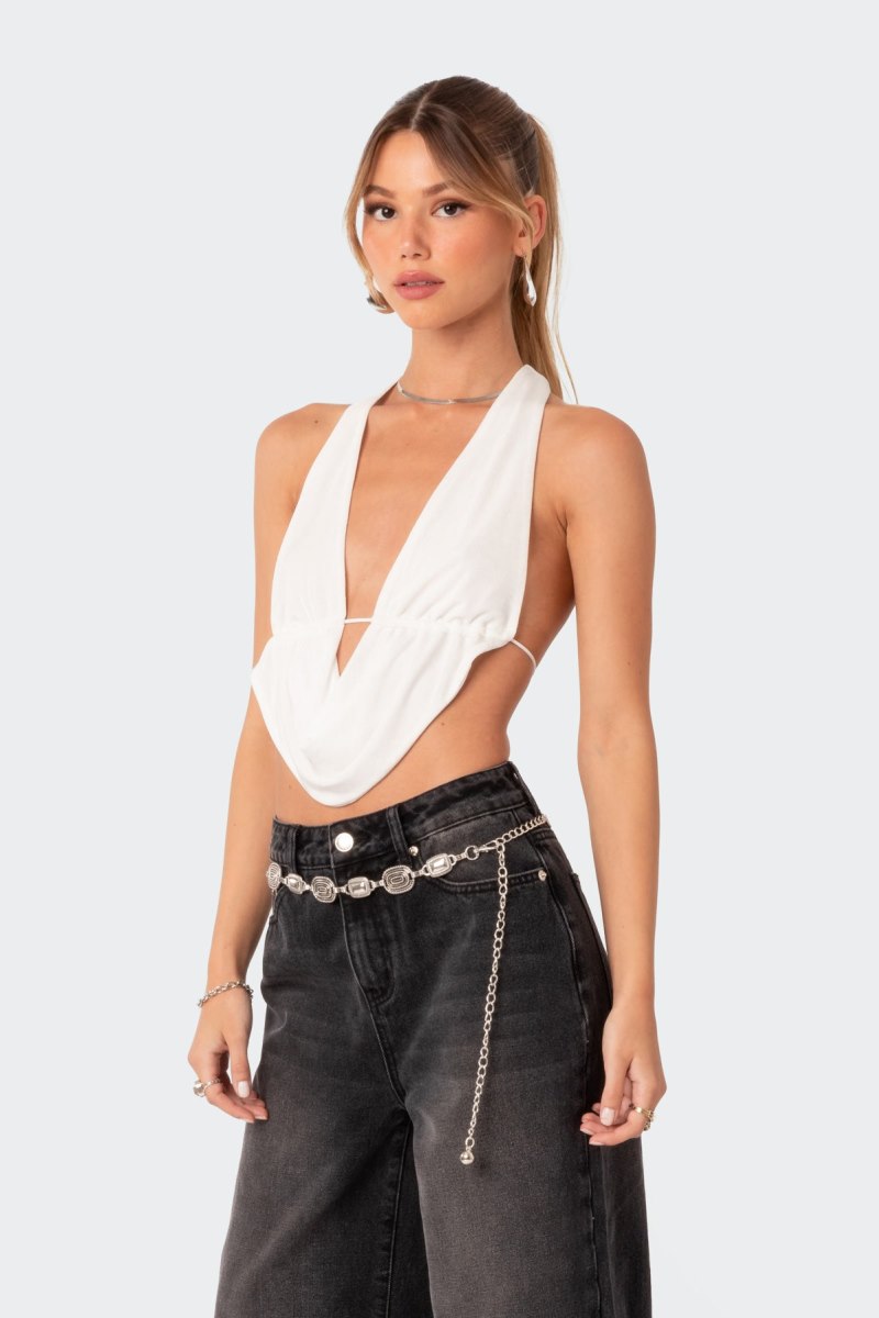 Edikted Scoop Neck Open Back Crop Tops Olive | USA ID143374U5
