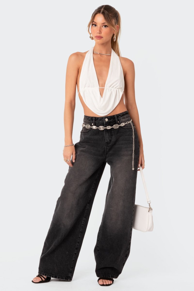 Edikted Scoop Neck Open Back Crop Tops Olive | USA ID143374U5