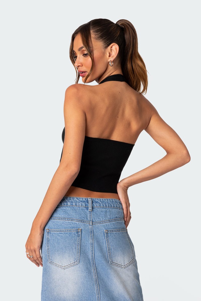 Edikted Sculpt Knitted Split Front Knitted Tops Black | USA SN664406A9