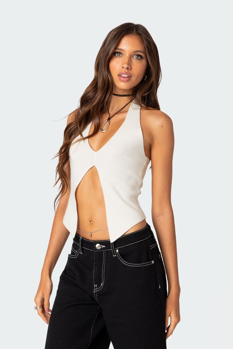 Edikted Sculpt Knitted Split Front Knitted Tops Black | USA DS228932M3