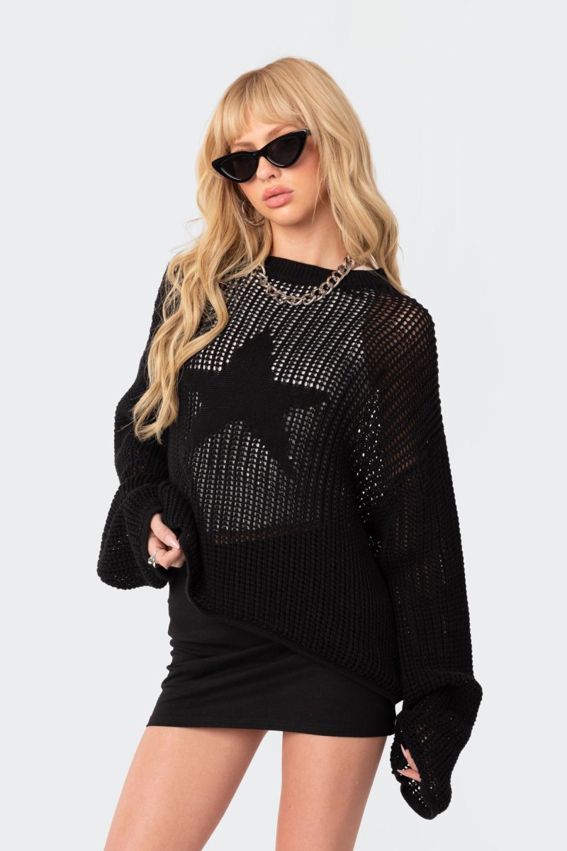 Edikted Seeing Stars Oversized Sweater Black | USA TW343204X9